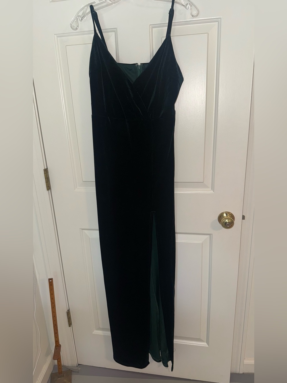 Dark/ Emerald Green Long Lulus Dress with Slit + V neck formal/ bridesmaid dress